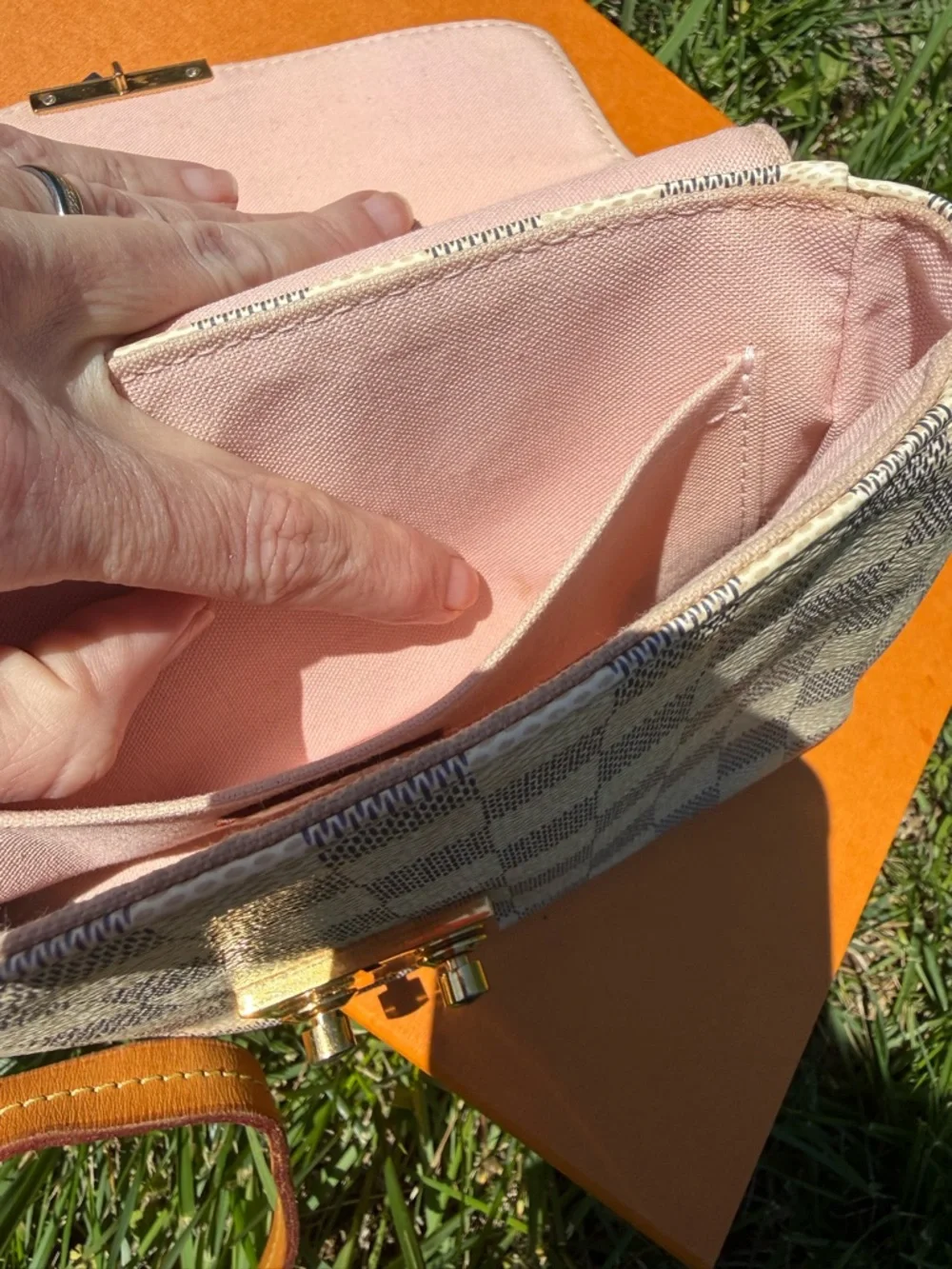 Louis Vuitton Damier Azur Canvas Satchel in Cream and Tan